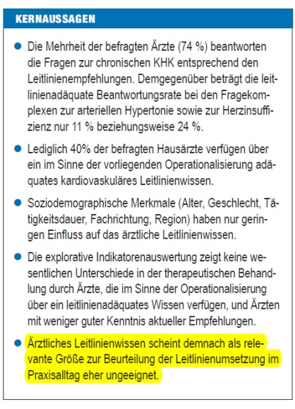 Kernaussagen der Studie: „Ärztliches Leitlinienwissen und die Leitliniennähe hausärztlicher Therapien“